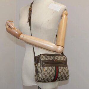 GUCCI Web Sherry Line GG Supreme Shoulder Bag PVC Beige Red Green Auth mr832